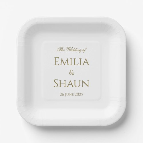 Elegant White and Gold Square Paper Plate