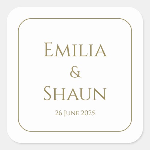 Elegant White and Gold Square Wedding Stickers