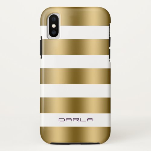 Elegant White And Gold Stripes Pattern iPhone X Case