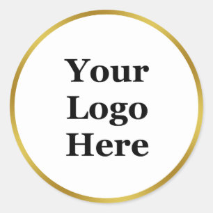Elegant White and Gold Template Your Logo Here Classic Round Sticker