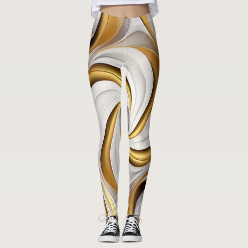 Elegant white and gold texture leggings