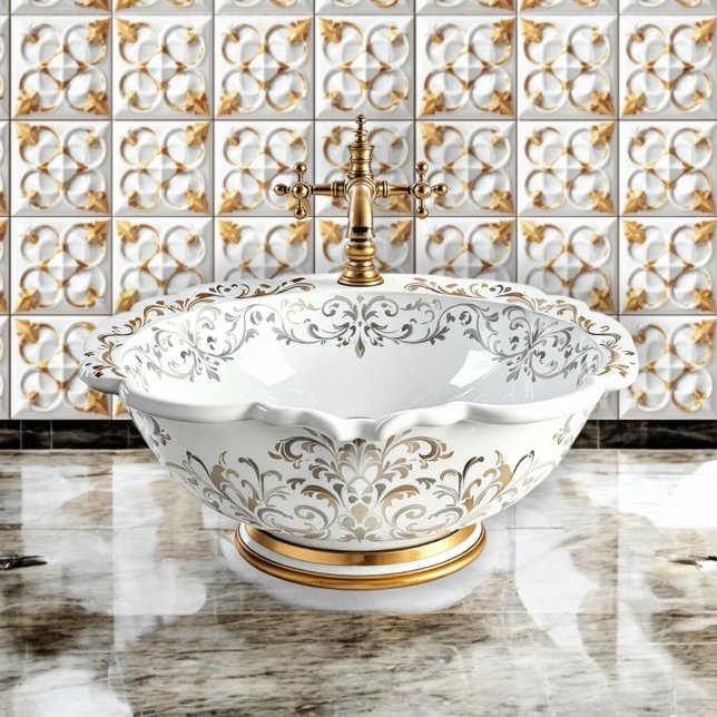 Elegant White and Gold Tile Wallpaper (Creator Uploaded)