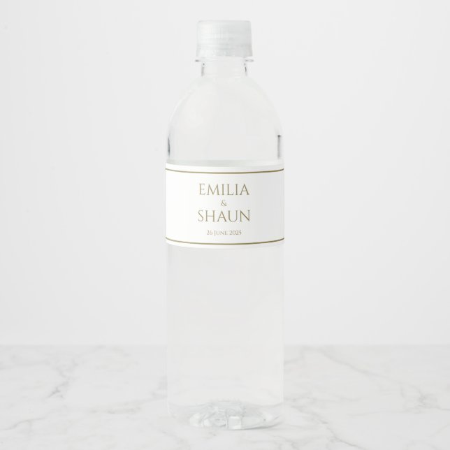 Elegant White and Gold Water Bottle Labels (Front)