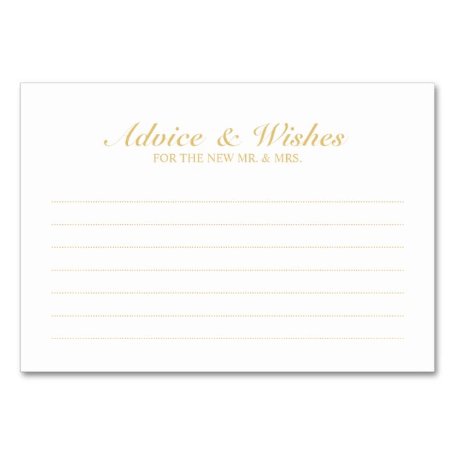 Elegant White and Gold Wedding Advice and Wishes Table Number (Front)