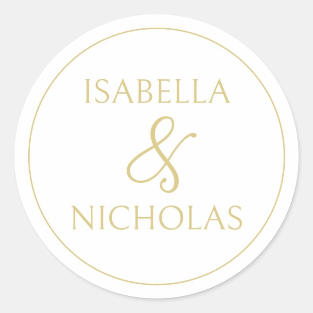 Elegant White and Gold Wedding Envelope Sticker (Front)