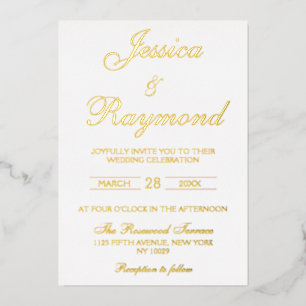 Elegant White and Gold Wedding Foil Invitation