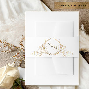 Elegant White and Gold Wedding Hand Drawn Monogram Invitation Belly Band