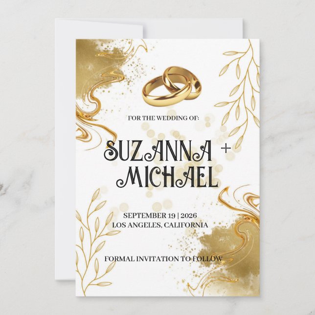  Elegant White and Gold wedding Invitation (Front)