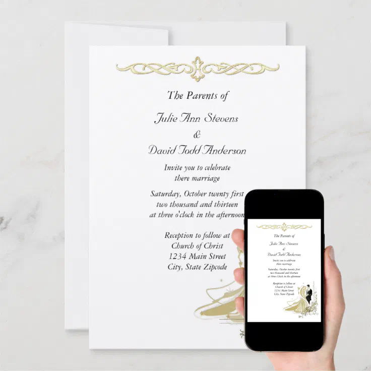 Elegant White and Gold Wedding Invitation | Zazzle