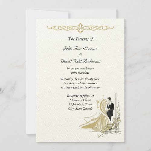Elegant White and Gold Wedding Invitation