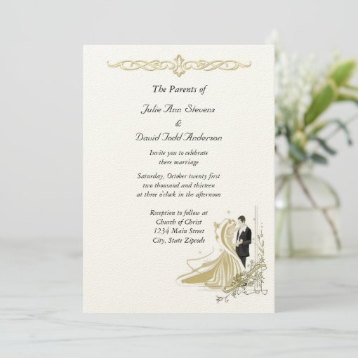 Elegant White and Gold Wedding Invitation | Zazzle