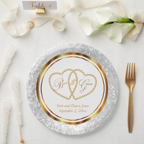 Elegant White and Gold Wedding Paper Plates