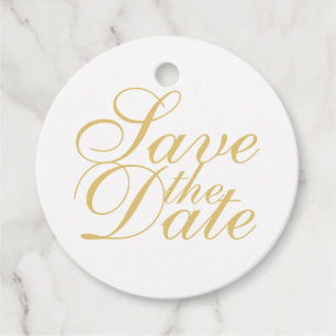 Elegant White and Gold Wedding Save the Date Favor Tags