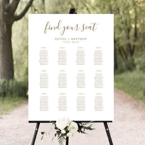 Elegant White and Gold Wedding Seating Chart Sign