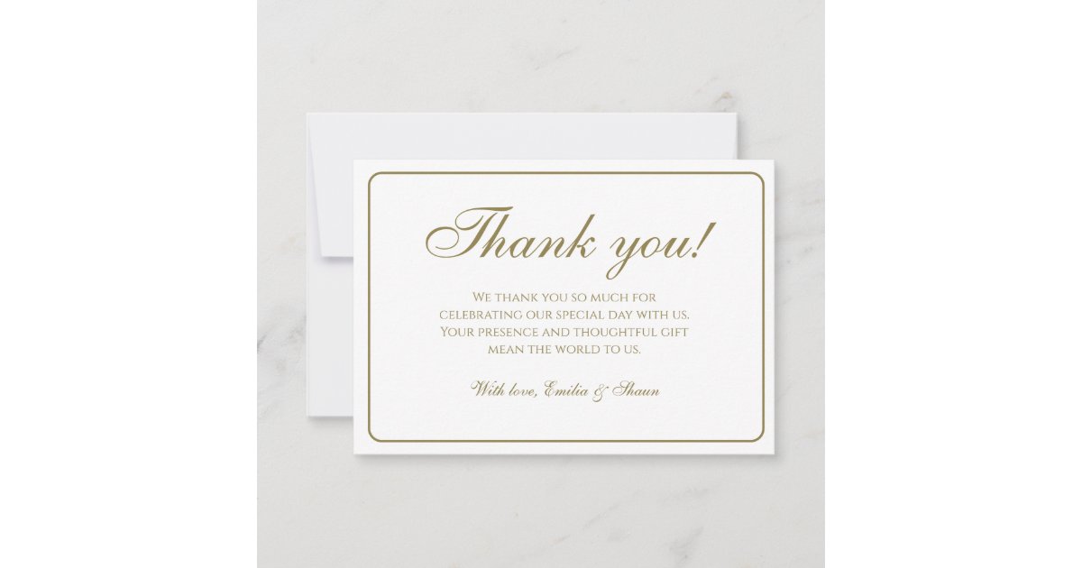 Elegant White and Gold Wedding Thank You Card | Zazzle