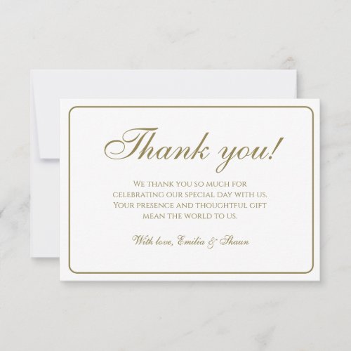 Elegant White and Gold Wedding Thank You Card