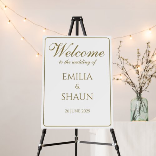 Elegant White and Gold Wedding Welcome Sign