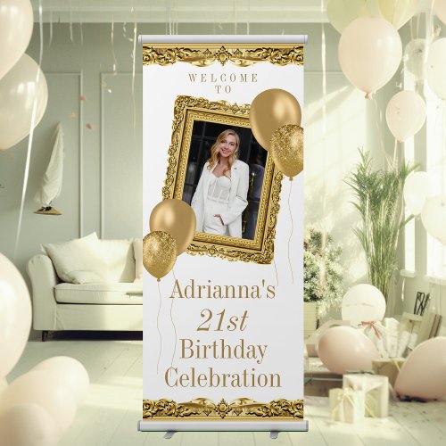 Elegant White and Gold Welcome with Photo Retractable Banner