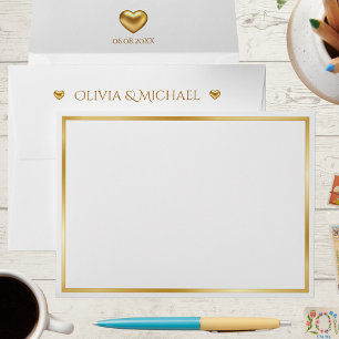 Elegant white and Gold with heart Wedding Envelope