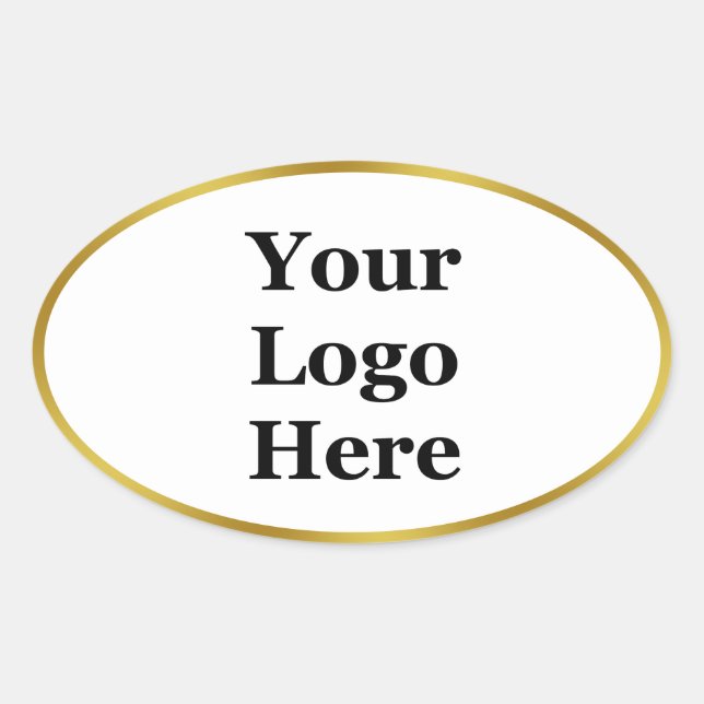Elegant White and Gold Your Logo Here Template Oval Sticker (Front)