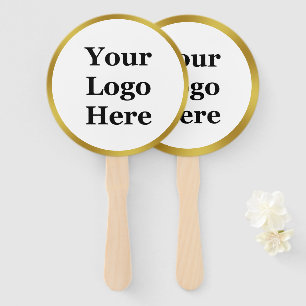 Elegant White and Gold Your Logo Here Templatet Hand Fan