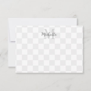 Elegant White and Gray Checkerboard Custom Name Note Card