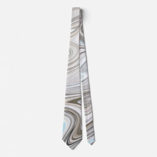 Elegant White And Gray Faux Marble Pattern Neck Tie (Front)
