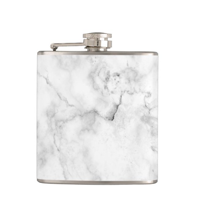 Elegant white and gray faux marble texture hip flask (Front)