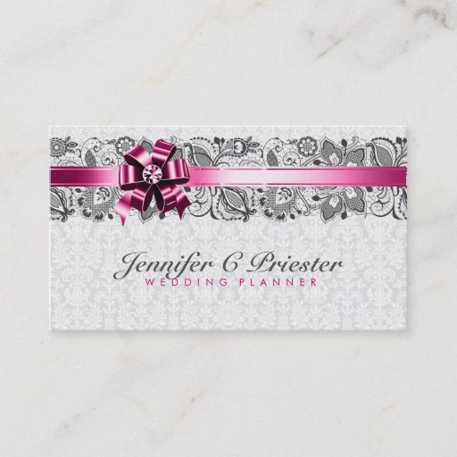 Customizable Elegant White And Gray Floral Damasks &amp; Lace Business Card Template