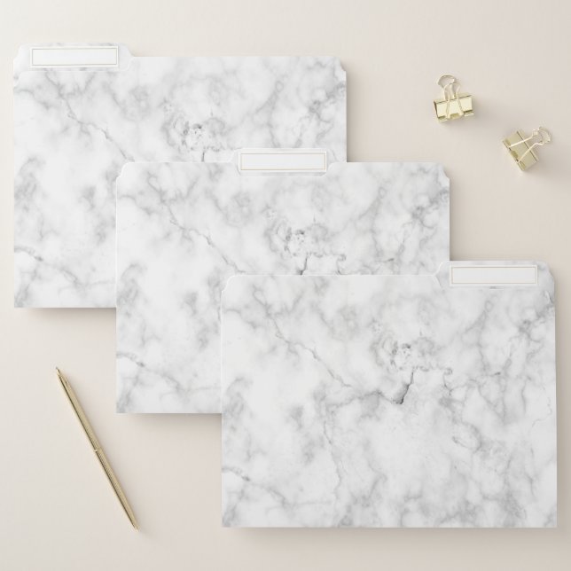 Elegant White and Gray Marble Pattern File Folder (Set)
