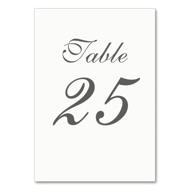 Elegant White and Gray Numbers Table Number (Front)