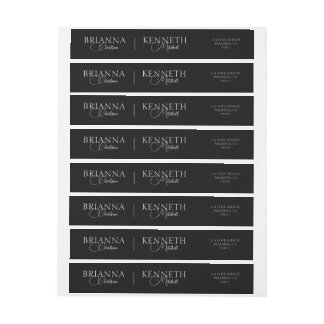 Elegant White and Gray Script on Black Wedding Wrap Around Label