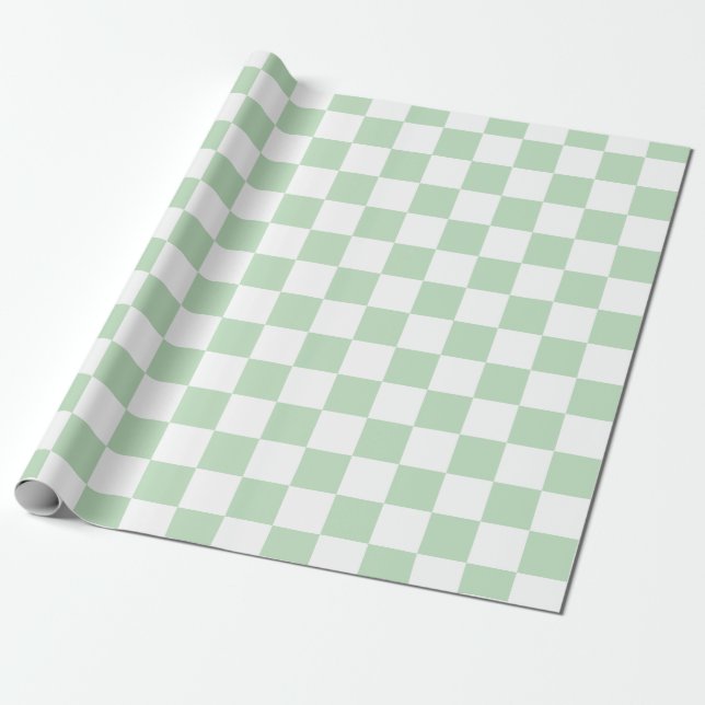 Elegant White and Green Checkerboard  Wrapping Paper (Unrolled)