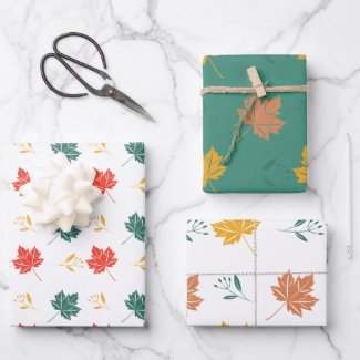 Elegant White and Green Fall Maple Leaves Pattern 
