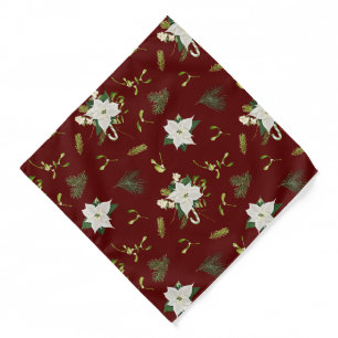 Elegant White and Green Floral Illustrated Maroon Bandana