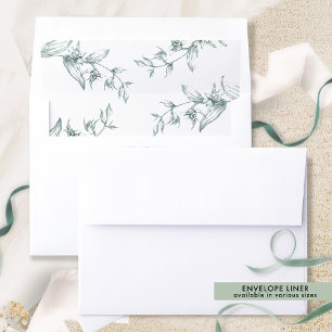Elegant White and Green Hand-Drawn Floral Envelope Liner