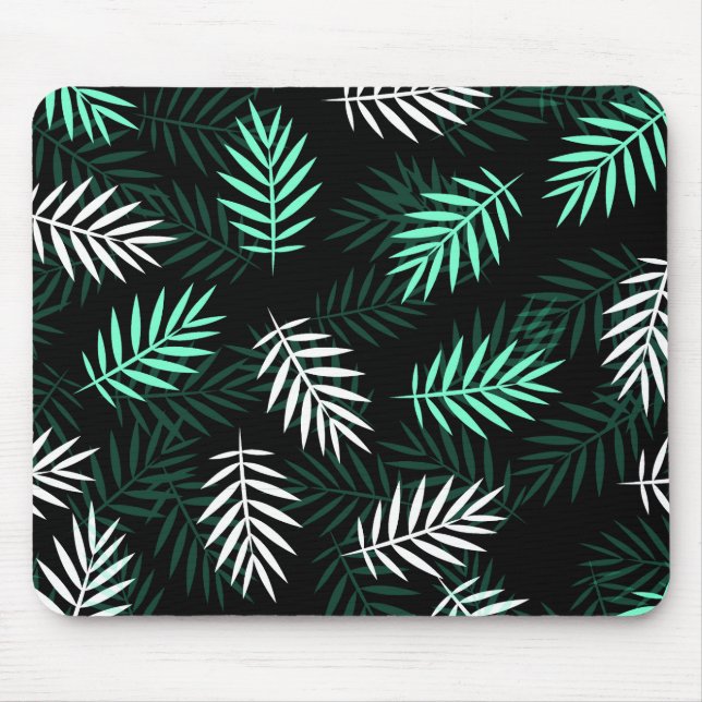 Elegant White and Green Palm Leaves | Mousepad (Front)