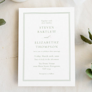 Elegant White and Green Wedding Invitation