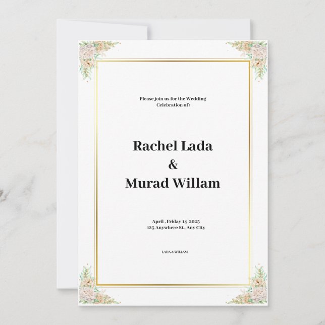 Elegant white and green wedding invitation (Front)