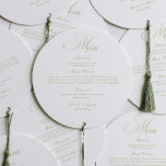 Elegant White and Green Wedding Menu Circle Card<br><div class="desc">This Personalized Elegant White and Green Wedding Menu Circle Card is a timeless addition to your reception tables, showcasing refined typography and classic details. Perfect for wedding menu, wedding menu ideas, wedding menu cards, and elevated wedding menus. Designed to complement a sage green wedding, green wedding theme, green wedding, sage...</div>