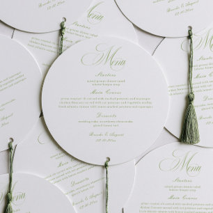Elegant White and Green Wedding Menu Circle Card