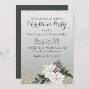 Elegant White and Green Winter Floral Christmas Invitation