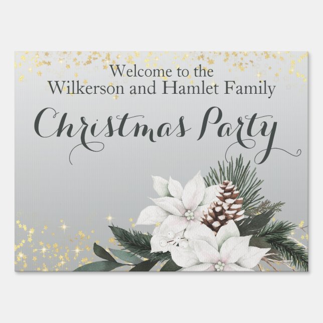 Elegant White and Green Winter Floral Christmas Sign (Front)