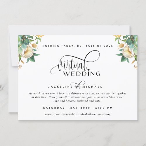 Elegant White and Honey Floral Virtual Wedding Inv Invitation