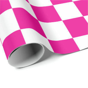 Elegant White and Hot Pink Checkerboard  Wrapping Paper