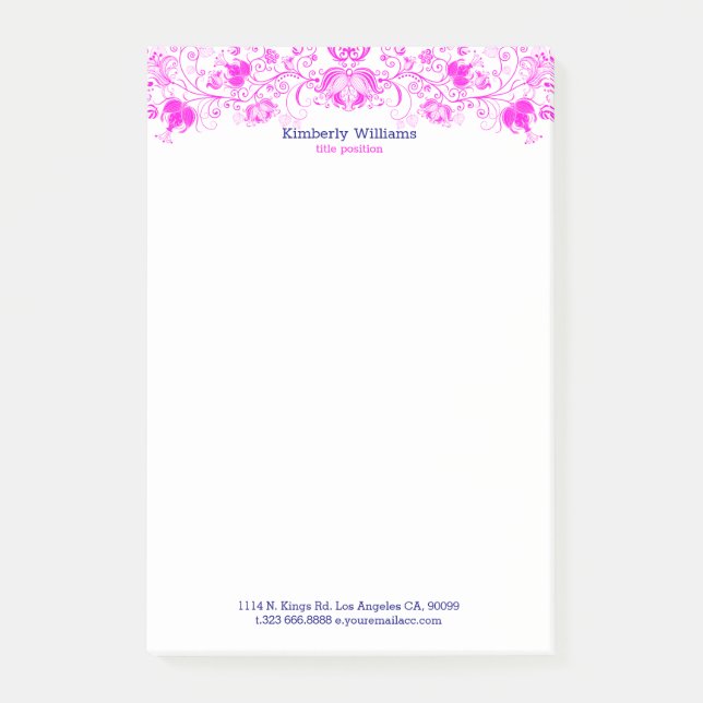Elegant White And Hot-pink Floral Lace Post-it Notes (Front)