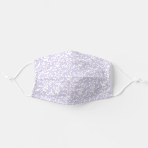 Elegant White and Lavender Damask Adult Cloth Face Mask