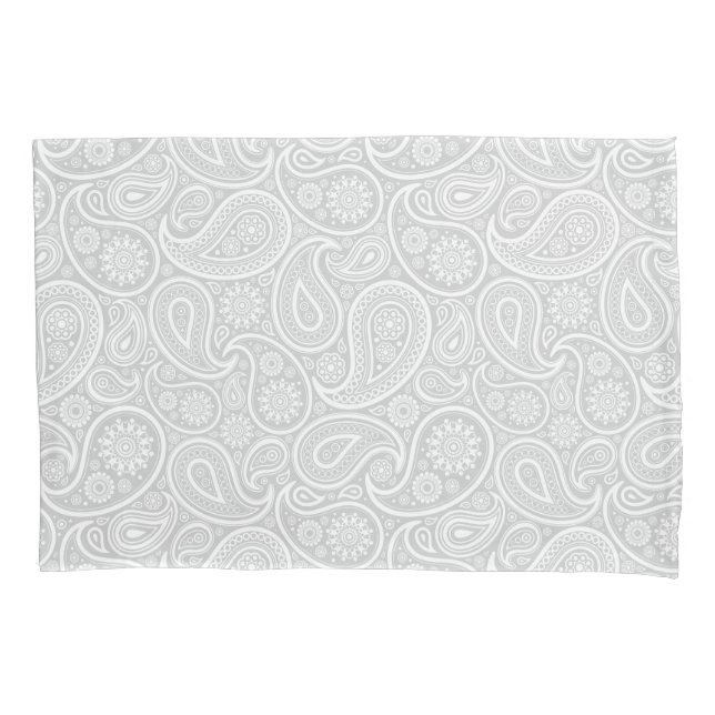 Elegant White And Light Gray Paisley Pattern Pillowcase (Front)