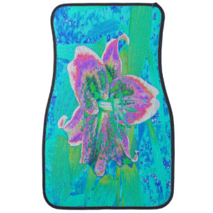 Elegant White and Lime Green Lily Flower Car Floor Mat