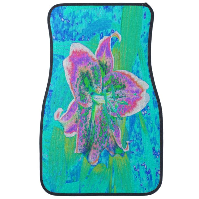 Elegant White and Lime Green Lily Flower Car Floor Mat (Front)